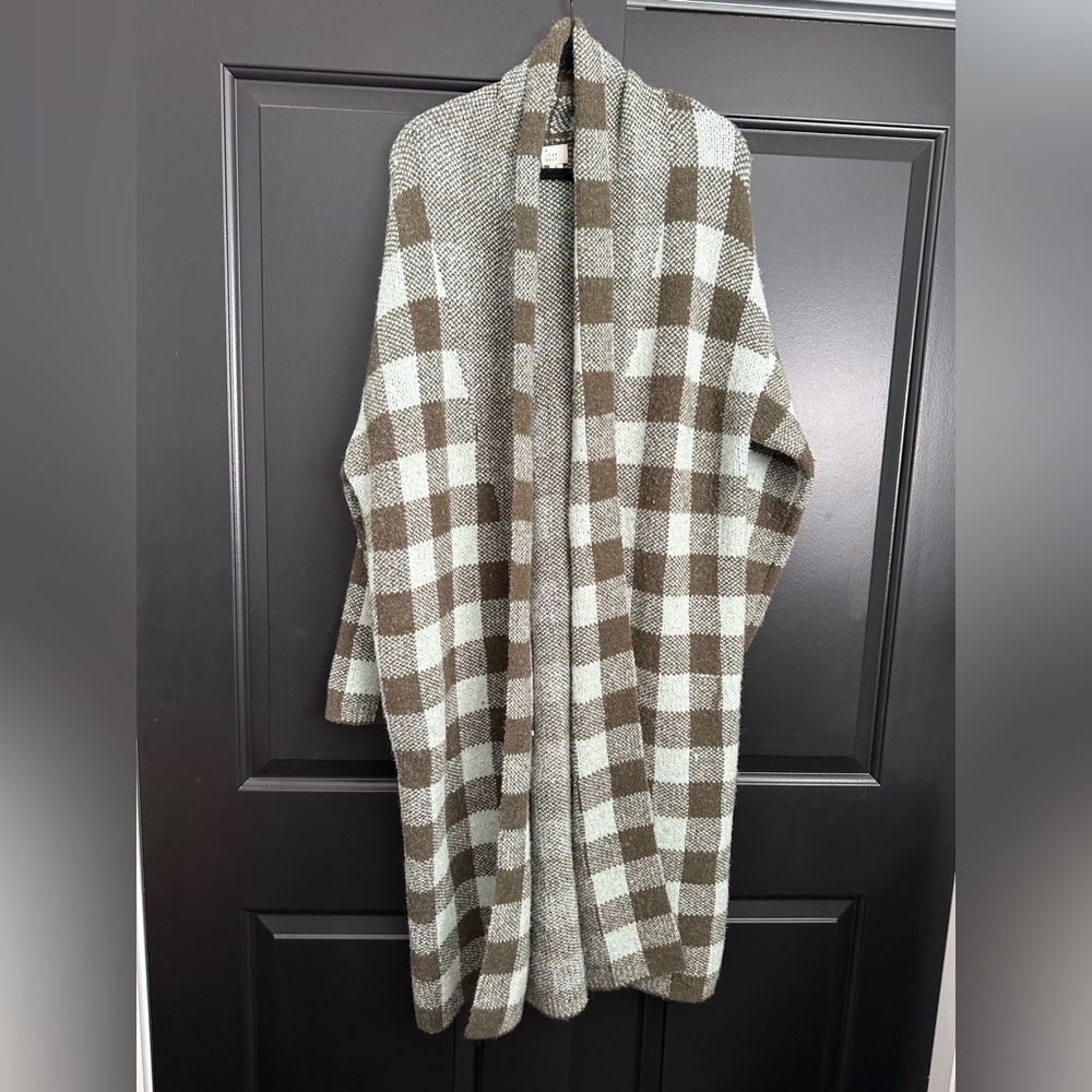 A New Day Olive and Blue Checkered Cardigan.
